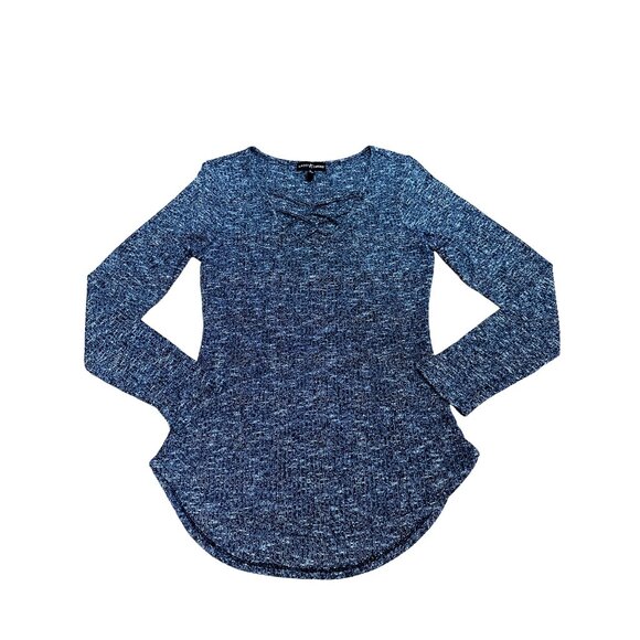 Almost Famous Black White Knit Strappy Front V Neck Thin Sweater Size Large - Picture 9 of 10